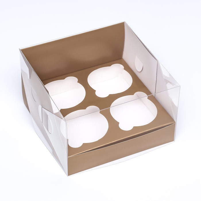 Коробка для 4 капкейков 16 х 16 х 10 , Золотая Коробка для 4 капкейков 16 х 16 х 10 , Золотая