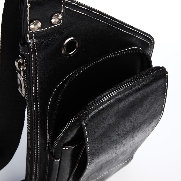 Сумка-слинг мужская из искусственной кожи, цвет чёрный Сумка-слинг мужская из искусственной кожи, цвет чёрный