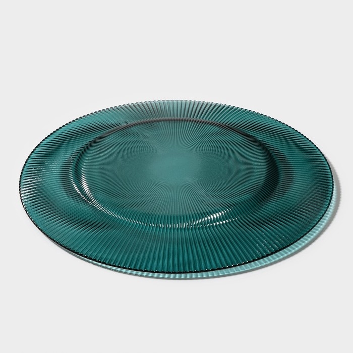 Тарелка стеклянная &laquo;Эмеральд&raquo;, d=27 см, цвет бирюзовый с серебряной отводкой