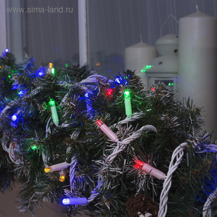 Гирлянда &laquo;Нить&raquo; 10 м, IP65, УМС, белая нить, 100 LED, свечение мульти, 220 В