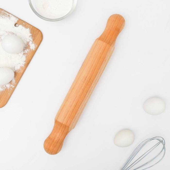 Скалка деревянная Доляна, 40&times;6 см, фигурные ручки