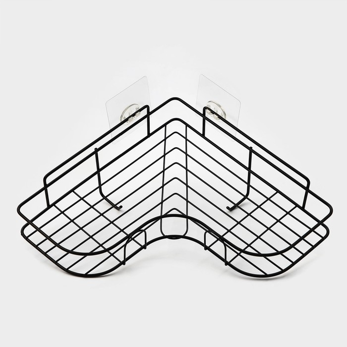 Полка угловая Доляна, 2 крючка, 26&times;26&times;10 см, цвет чёрный