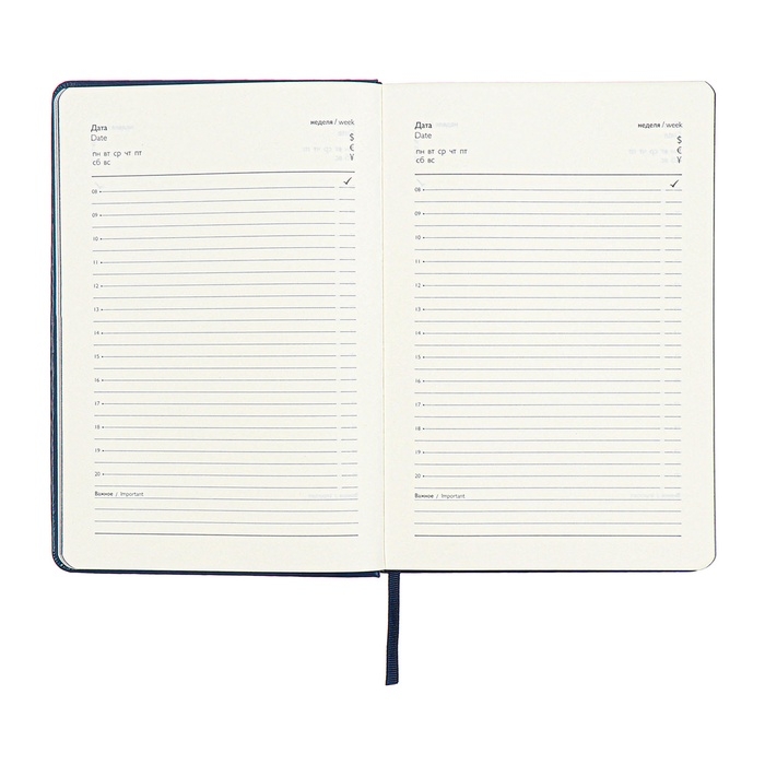 Ежедневник недатированный А5, 160 листов ESCALADA, твердая обложка из искусственной кожи, перфорация, блинтовое тиснение, ляссе, кремовый блок 70г/м2, синий
