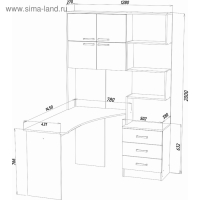 Стол компьютерный №1 Левый, 1280х2000х1450, Венге/Белфорт