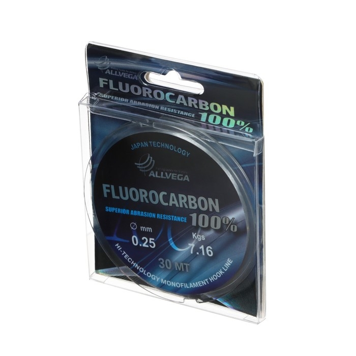 Леска монофильная ALLVEGA FX Fluorocarbon 100%, диаметр 0.25 мм, тест 7.16 кг, 30 м, прозрачная Леска монофильная ALLVEGA FX Fluorocarbon 100%, диаметр 0.25 мм, тест 7.16 кг, 30 м, прозрачная