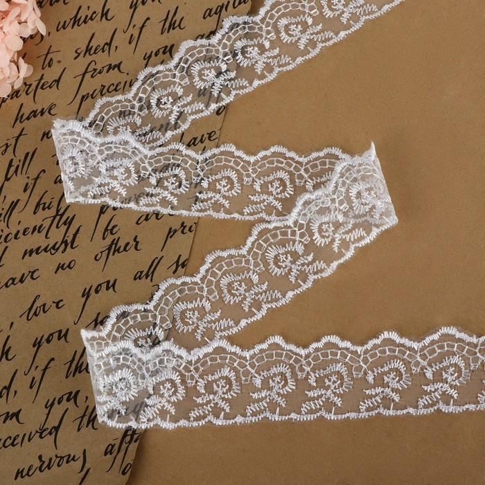 Кружево органза, 40 мм &times; 9 &plusmn; 0,5 м, цвет белый