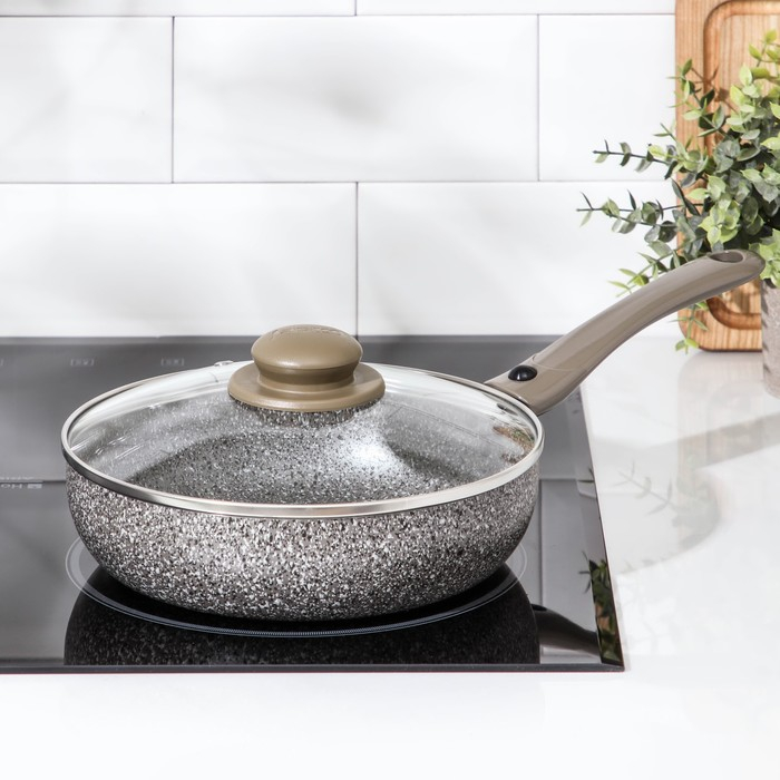 Сковорода Onyx, d=22 см, съёмная ручка, стеклянная крышка, антипригарное покрытие, цвет серый Сковорода Onyx, d=22 см, съёмная ручка, стеклянная крышка, антипригарное покрытие, цвет серый