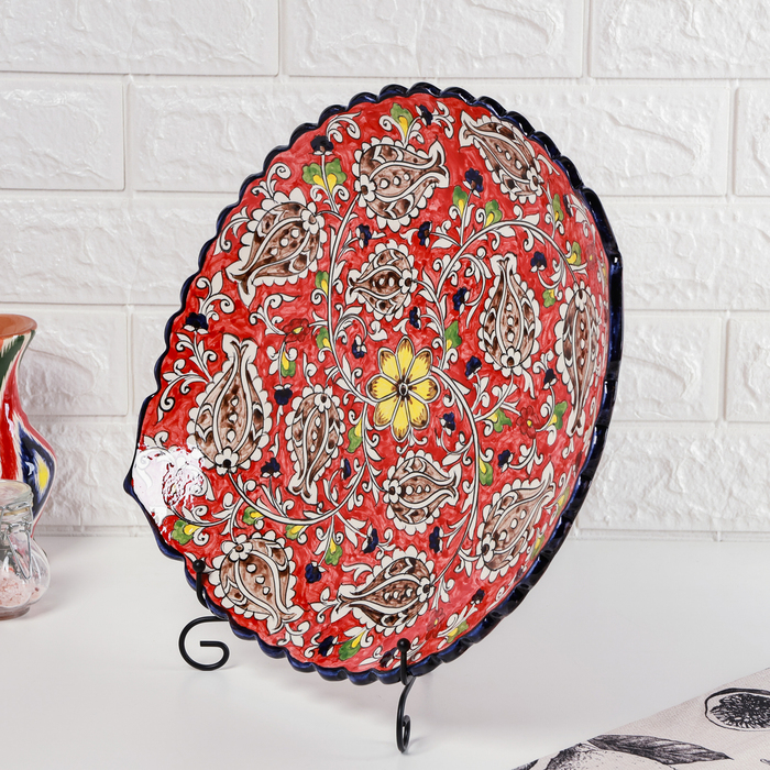 Ляган Риштанская Керамика Ляган Риштанская Керамика "Цветы", 42 см, овальный, рифлёный