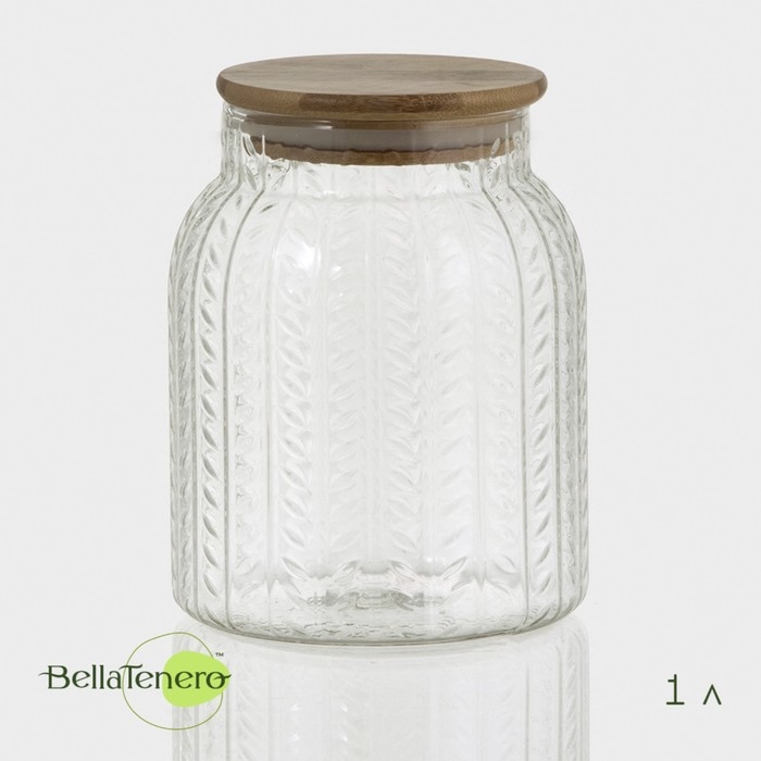 Банка стеклянная для хранения сыпучих продуктов BellaTenero &laquo;Эко. Хрусталик&raquo;, 1 л, 11&times;14,5 см, с бамбуковой крышкой