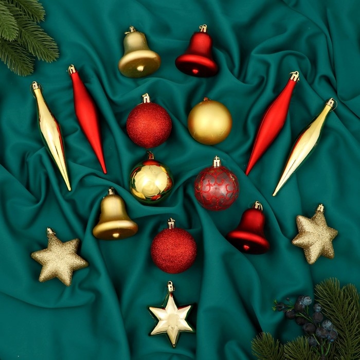 Набор украшений пластик 30 шт "Забава ассорти" красный золото