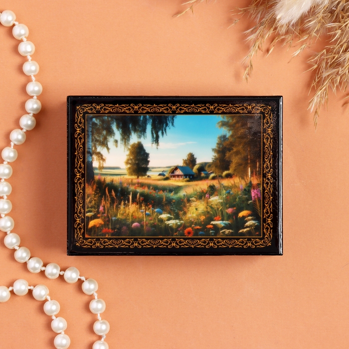 Шкатулка "Лето", черная, 8&times;10,5 см, лаковая миниатюра