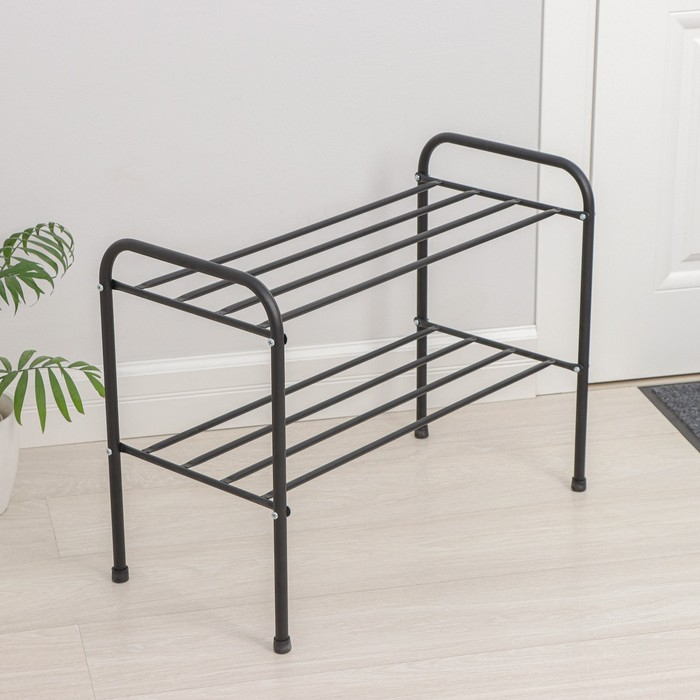 Подставка для обуви, 2 яруса, 65&times;32&times;48,5 см, цвет чёрный