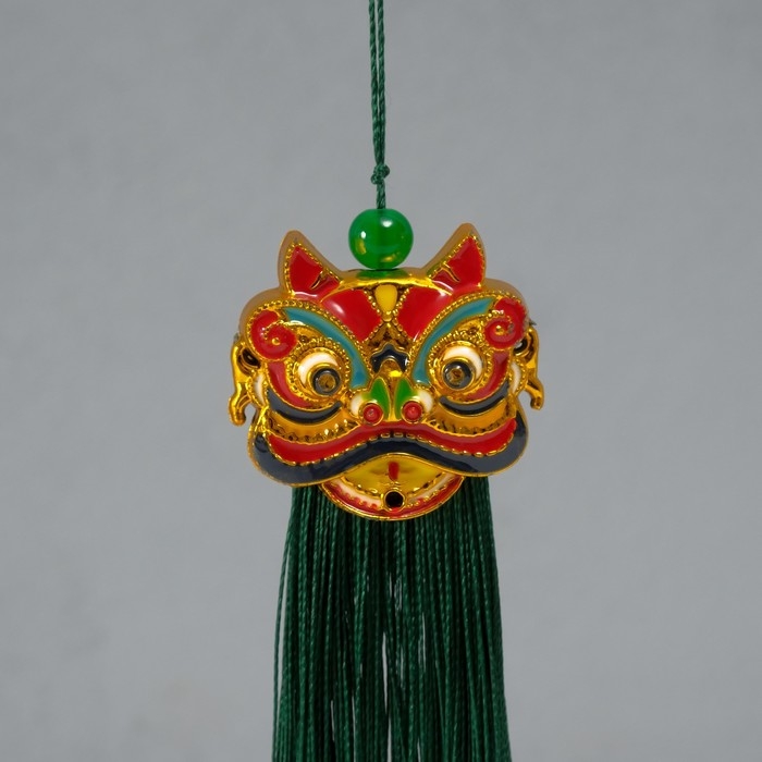 Подвеска текстиль, пластик "Китайский лев" зелёная 2х4х14 см