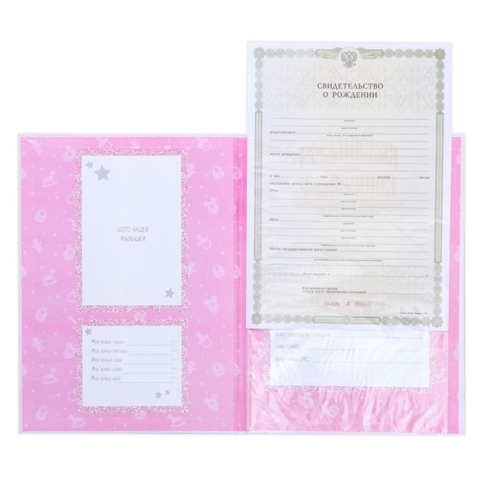 Папка для свидетельства о рождении с уголками &laquo;Мои первые документы&raquo;, для девочки, А4
