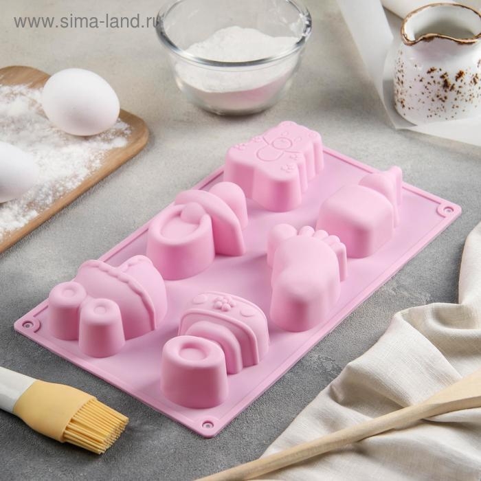 Форма для выпечки Доляна «Праздник.Для новорожденных», силикон, 28,5×16,5 см, 6 ячеек (8х5,7 см), цвет МИКС Форма для выпечки Доляна «Праздник.Для новорожденных», силикон, 28,5×16,5 см, 6 ячеек (8х5,7 см), цвет МИКС