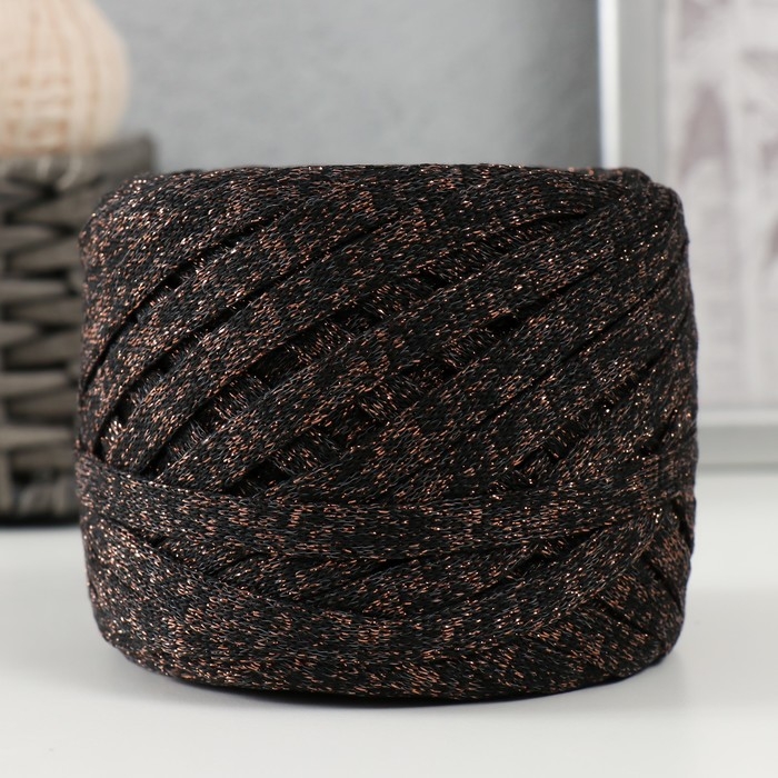 Трикотажная пряжа "Риббон" с люрексом 85м/170&plusmn;5 гр (Черный, люрекс: Бронза)