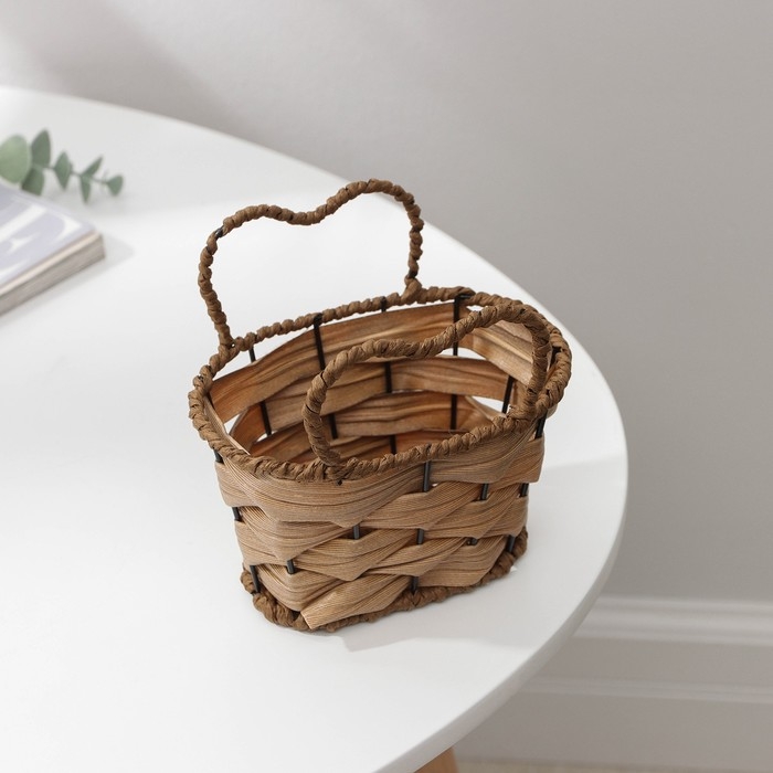 Кашпо для цветов плетёное с ручками Доляна &laquo;Сердце&raquo;, 13,5&times;10&times;12,5 см, цвет светло-коричневый