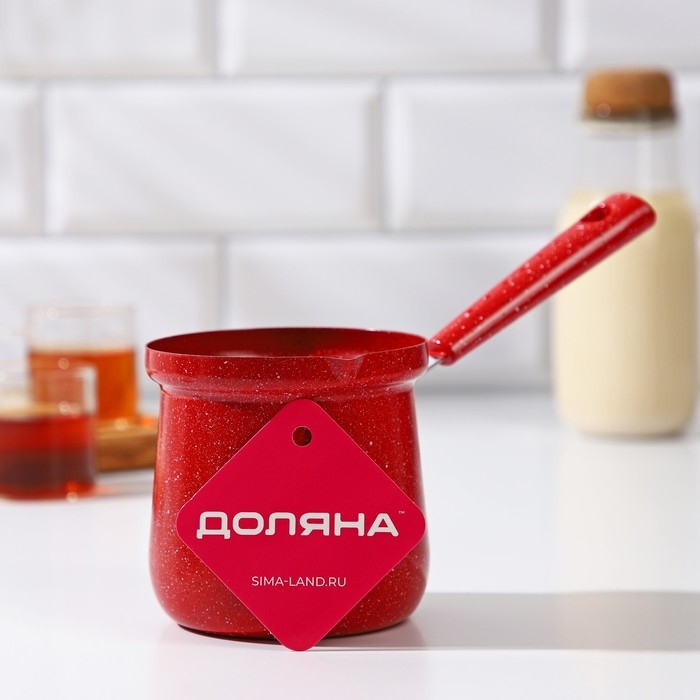 Турка Доляна &laquo;Мрамор рэд&raquo;, 500 мл, d=9 см, 19,5&times;9&times;14 см, пластиковая ручка, антипригарное покрытие, индукция, цвет красный