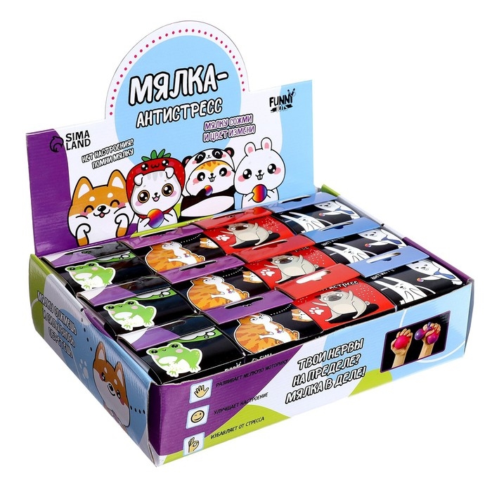 Антистресс сквиш мялка «Зверята», с пастой,цвета МИКС, в шоубоксе Антистресс сквиш мялка «Зверята», с пастой,цвета МИКС, в шоубоксе