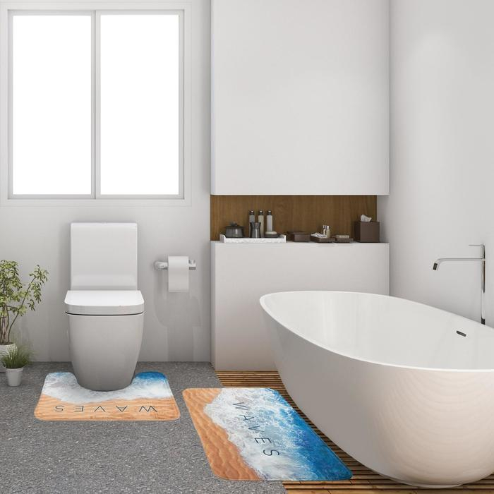 Набор ковриков для ванной Этель Набор ковриков для ванной Этель "Waves" 2 шт, 80х50 см, 50х40 см, велюр