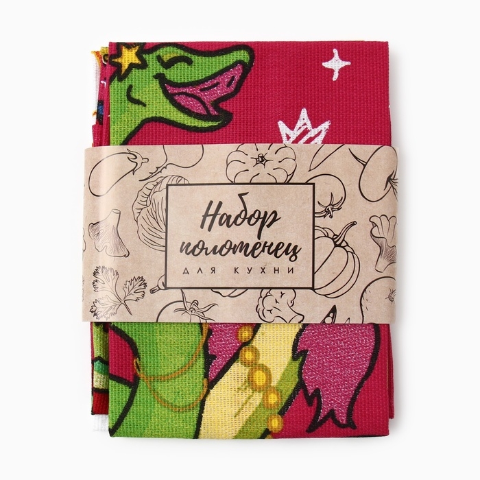 Новый год. Символ года. Змея. Набор полотенец Доляна "Новогодняя вечеринка" 28х46 см - 3 шт, 100% хл, рогожка 164 г/м2