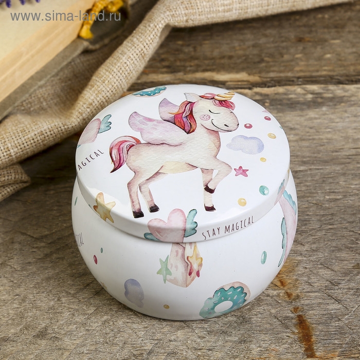 Шкатулка металл круг Шкатулка металл круг "Единорог с крыльями" выпуклый рисунок 5х7,5х7,5 см