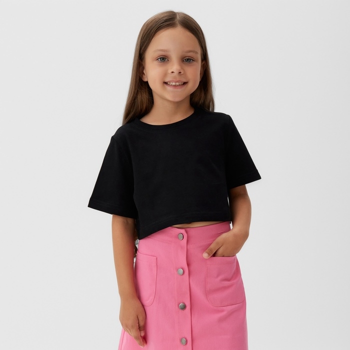 Футболка для девочки укороченная KAFTAN "Selfie", рост 164-170, цвет чёрный