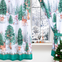 Комплект штор для кухни с подхватами &laquo;Новогодний лес&raquo; 145х180см-2 шт., габардин