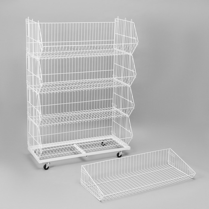 Накопитель разборный на колесах, 5 корзин, 90&times;43&times;147 см, цвет белый