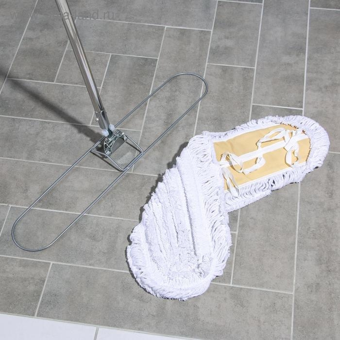 Швабра для мытья пола плоская Доляна, стальная ручка 125 см, широкая х/б насадка 78,5&times;18,5 см