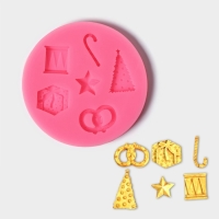 Молд новогодний &laquo;Новогодние атрибуты&raquo;, силикон, 10&times;10&times;1 см, цвет МИКС