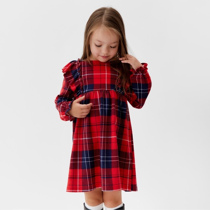 Платье детское с рюшами KAFTAN "Клетка" р.34 (122-128 см)
