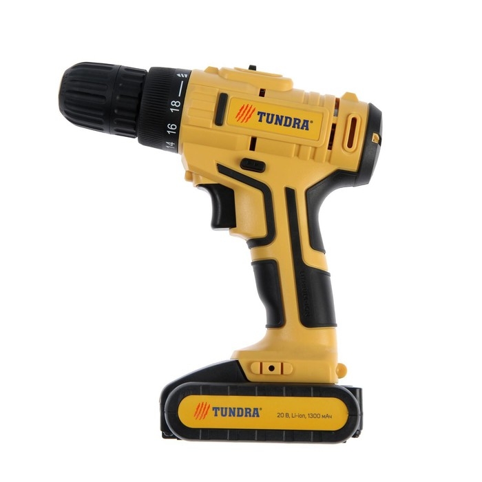 Шуруповерт ТУНДРА, патрон БЗ до 10 мм, LED, Li-ion 1300 mAh 20V, 350/1250 об/мин, 28 Н*м Шуруповерт ТУНДРА, патрон БЗ до 10 мм, LED, Li-ion 1300 mAh 20V, 350/1250 об/мин, 28 Н*м