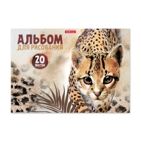 Альбом для рисования А4, 20 листов, блок 120 г/м&sup2;, на клею, Erich Krause "Wild Cat", 100% белизна, твердая подложка