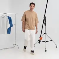 Футболка оверсайз унисекс Kosmos 2.0, бежевая, размер XS/S