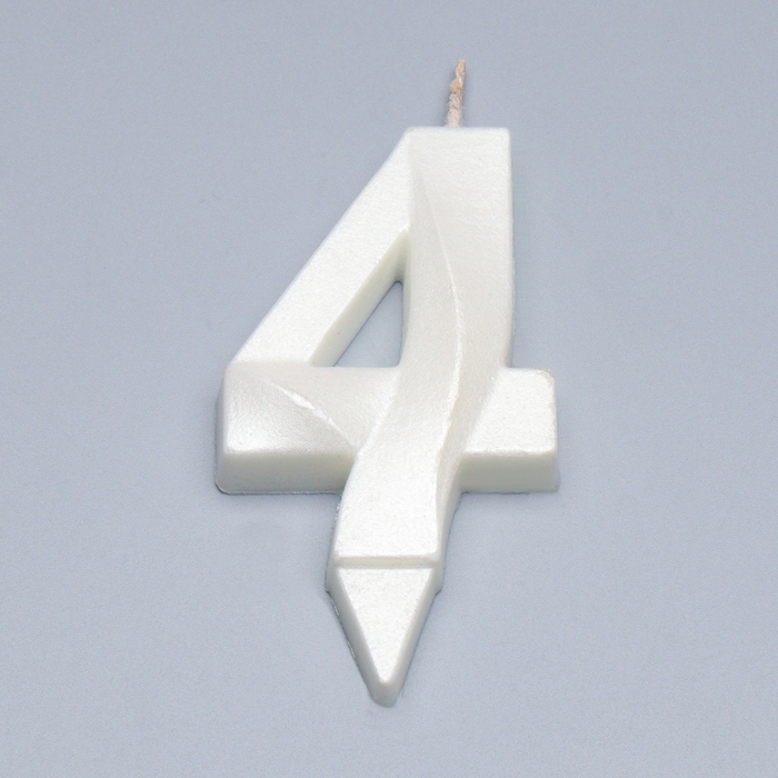 Свеча в торт "Грань + фонтан", цифра "4", жемчужный, 6,5 см