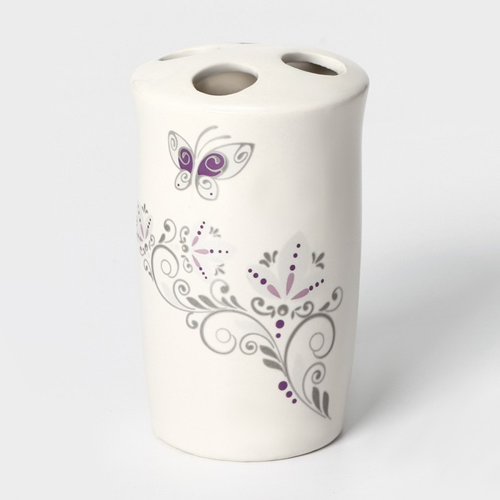 Набор аксессуаров для ванной комнаты Доляна &laquo;Изящество&raquo;, 4 предмета (дозатор 250 мл, мыльница, 2 стакана), цвет белый