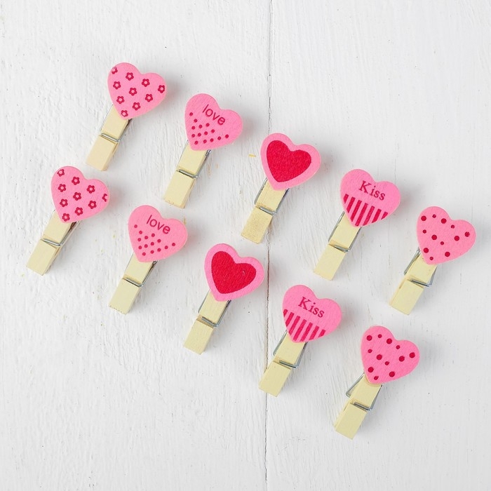 Набор для фото и декора «Сердца», в наборе прищепки 10 шт., верёвка 100 см Набор для фото и декора «Сердца», в наборе прищепки 10 шт., верёвка 100 см