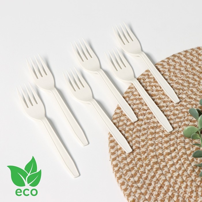 Набор одноразовых вилок из кукурузного крахмала Nature, 18 см, 6 шт, цвет микс