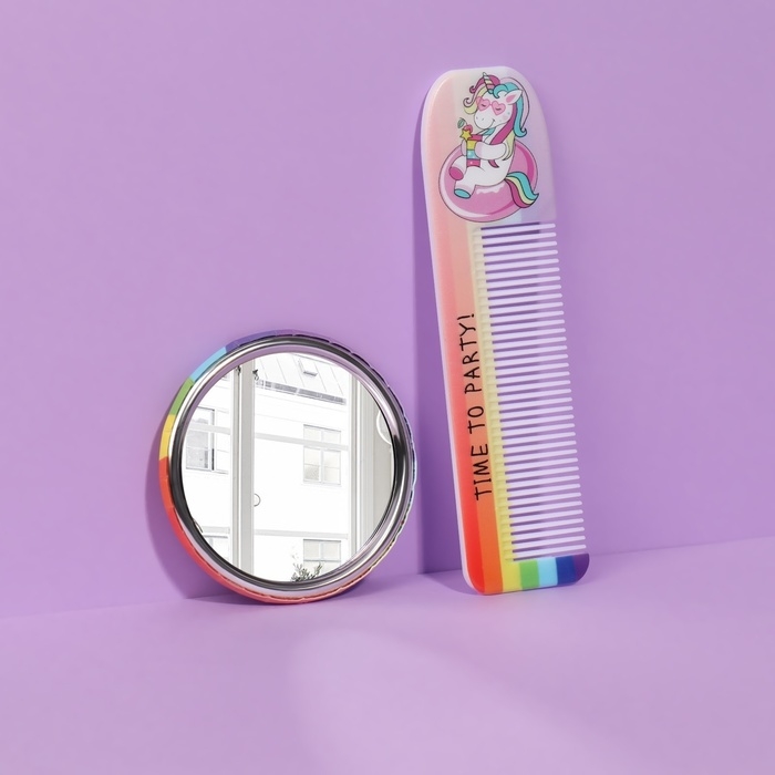 Набор &laquo;Единорог&raquo;, 2 предмета: зеркало, расчёска