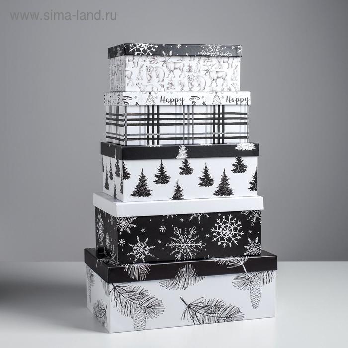 Набор подарочных коробок 5 в 1 &laquo;Черно-белый&raquo;, 32,5 х 20 х 12,5 - 22 х 14 х 8,5 см, Новый год