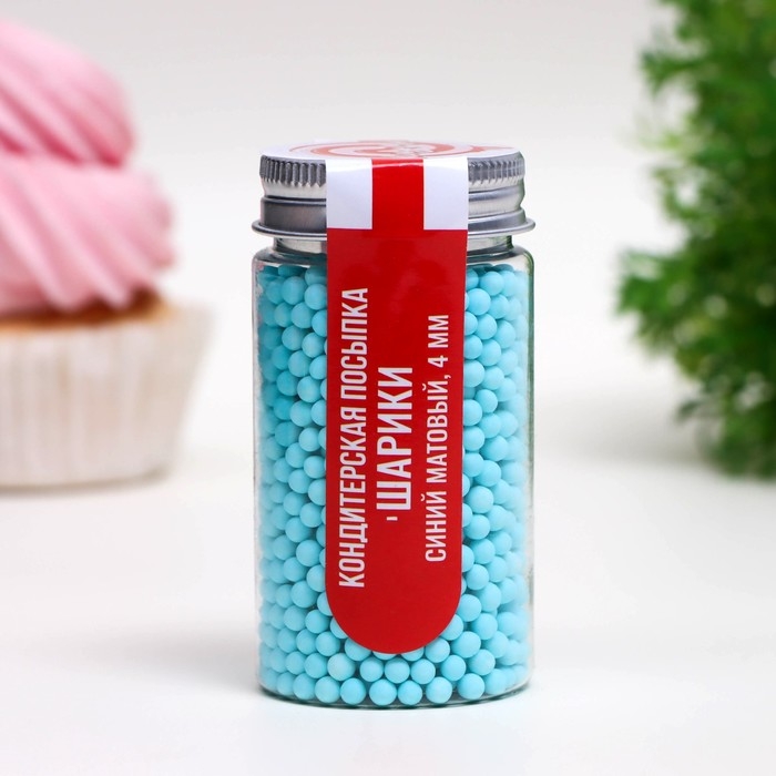 Посыпка кондитерская «Шарики», 4 мм, синий матовый, 50 г Посыпка кондитерская «Шарики», 4 мм, синий матовый, 50 г