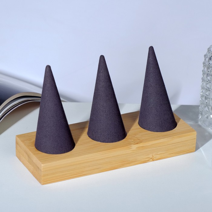 Подставка для колец 13×5×8, дерево, конусы, цвет серый Подставка для колец 13×5×8, дерево, конусы, цвет серый