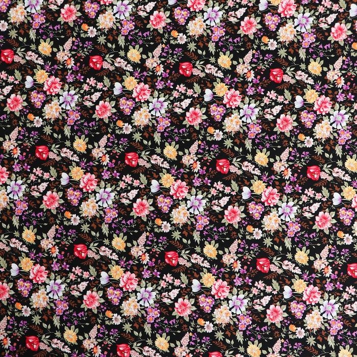 Лоскут, мелкий цветочек на чёрном хлопке, 50 &times; 50 см