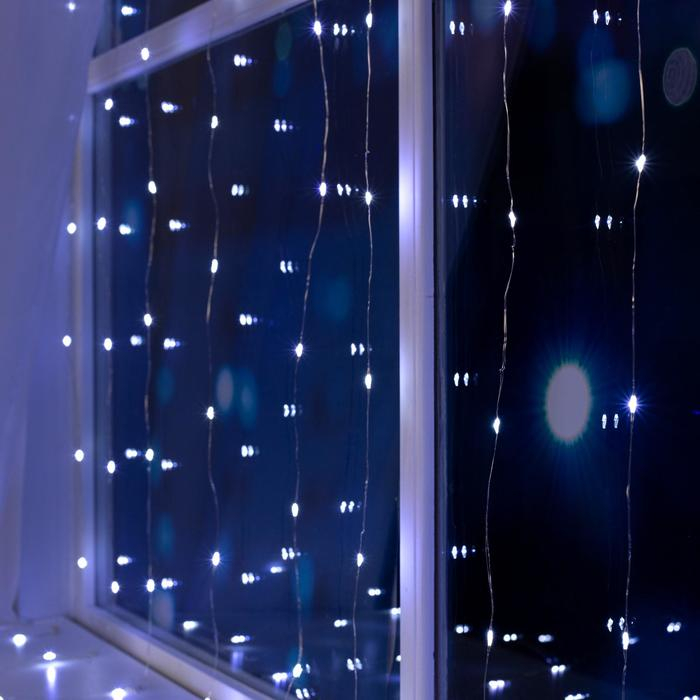 Гирлянда &laquo;Занавес&raquo; 2 &times; 2 м роса, IP20, серебристая нить, 300 LED, свечение белое, 12 В
