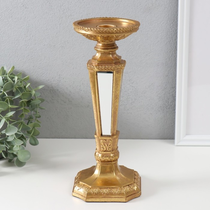 Подсвечник полистоун на 1 свечу Подсвечник полистоун на 1 свечу "Зазеркалье" золото 10,7х10,7х26,4 см