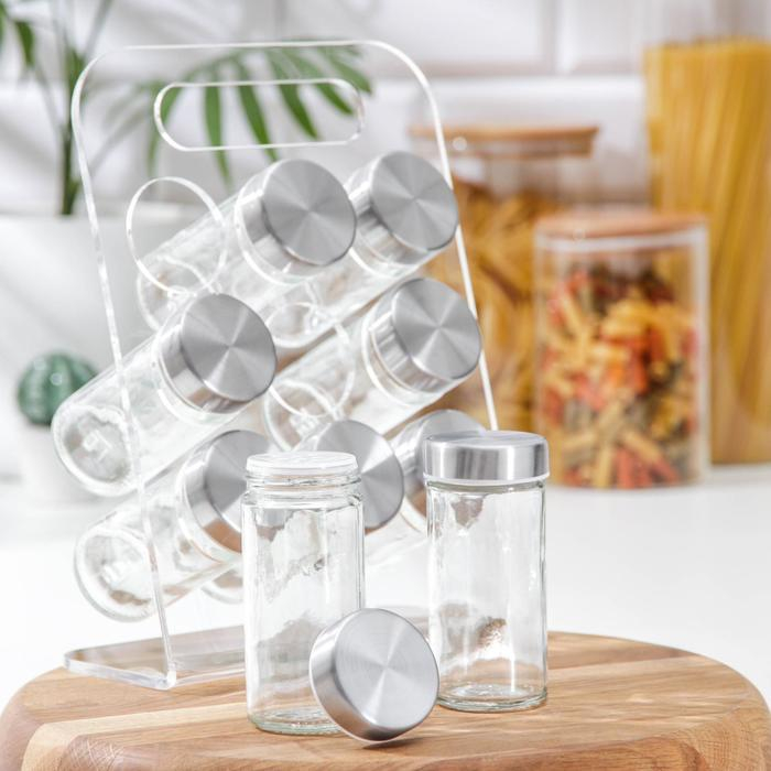 Набор для специй из стекла на подставке &laquo;Хай-тек&raquo;, 19&times;16 см, 90 мл, 4&times;9,5 см, 9 шт