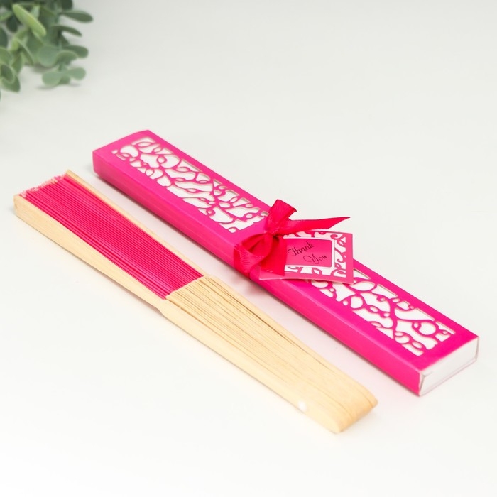 Веер бамбук, текстиль h=22 см Веер бамбук, текстиль h=22 см "Моноцвет" в коробке, фуксия