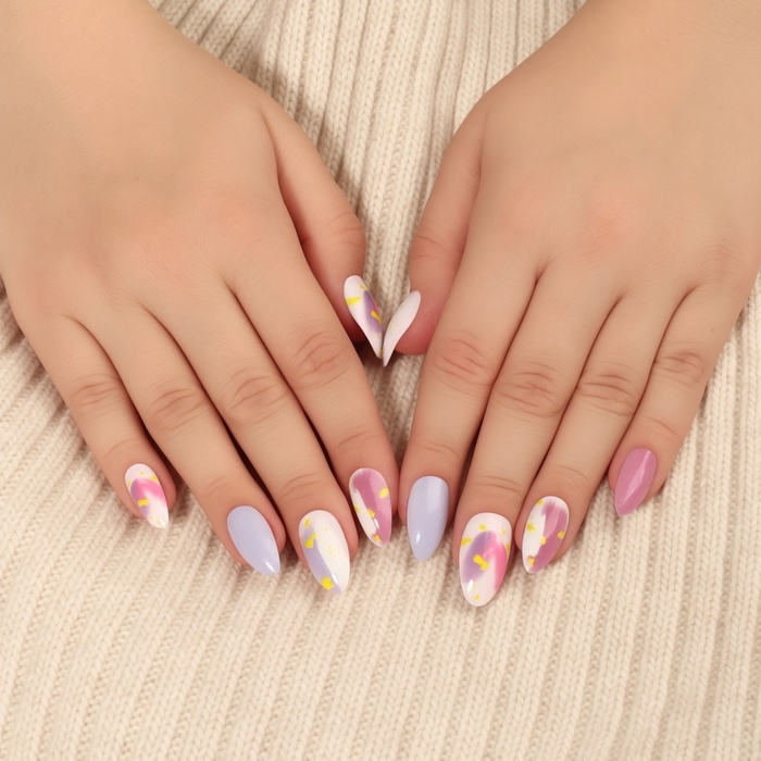 Накладные ногти &laquo;Пятнышки&raquo;, 12 шт, с клеевыми пластинами, форма миндаль, разноцветные