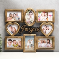 Фоторамка пластик на 8 фото 12х12, 10х15 см "Я люблю тебя" золото 43х43 см Фоторамка пластик на 8 фото 12х12, 10х15 см "Я люблю тебя" золото 43х43 см